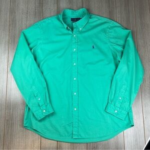 Polo Ralph Lauren Shirt XXL 2XL Feather Weight Twill L/S Green W/ Purple Pony